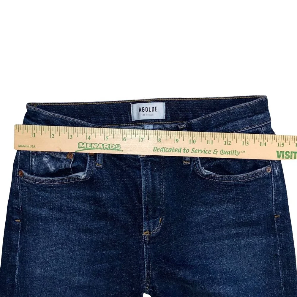 AGOLDE Sophie Dark Blue Wash Denim High Rise Raw Hem Crop Skinny Jeans Size 26 - Picture 6 of 11